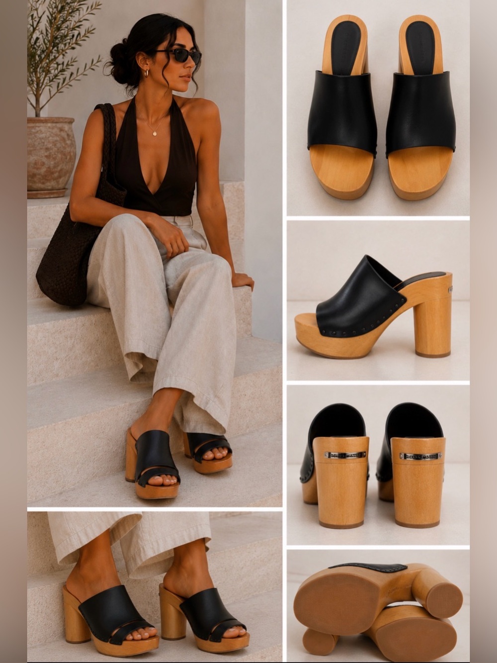 Isabel Marant Wooden Platform Sandal Heels Black Leather Clog Mules EU 41 US 10